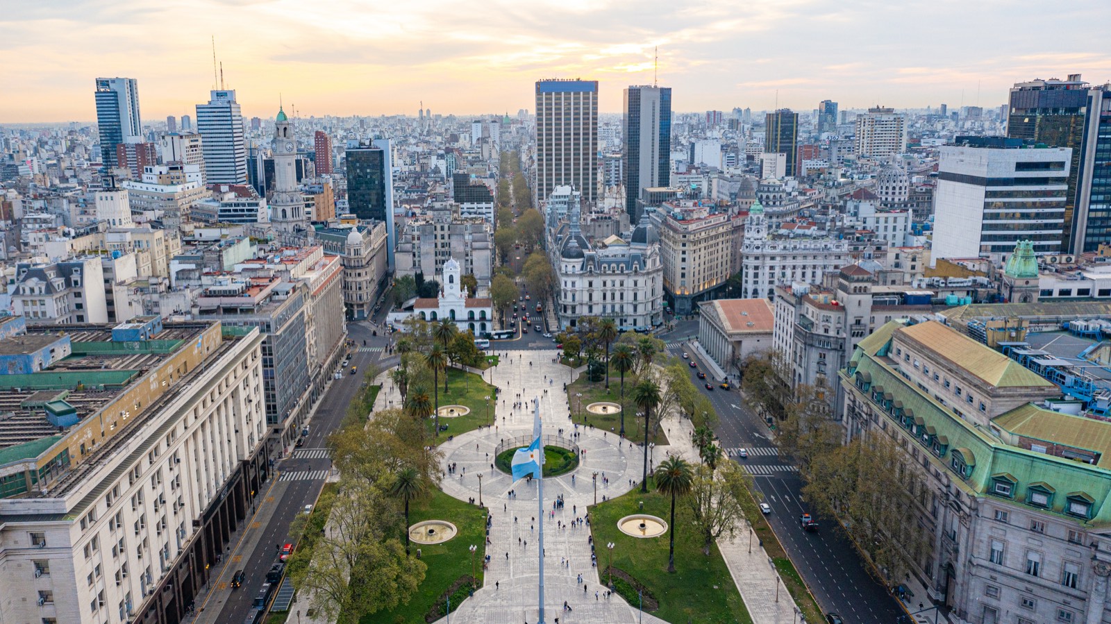 The Plaza de Mayo and the towers of central Buenos Aires from the air